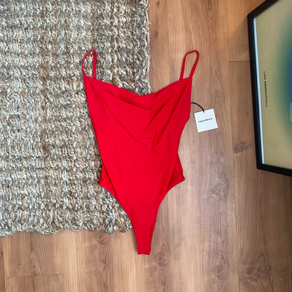 REVOLVE super down missy cowl red bodysuit